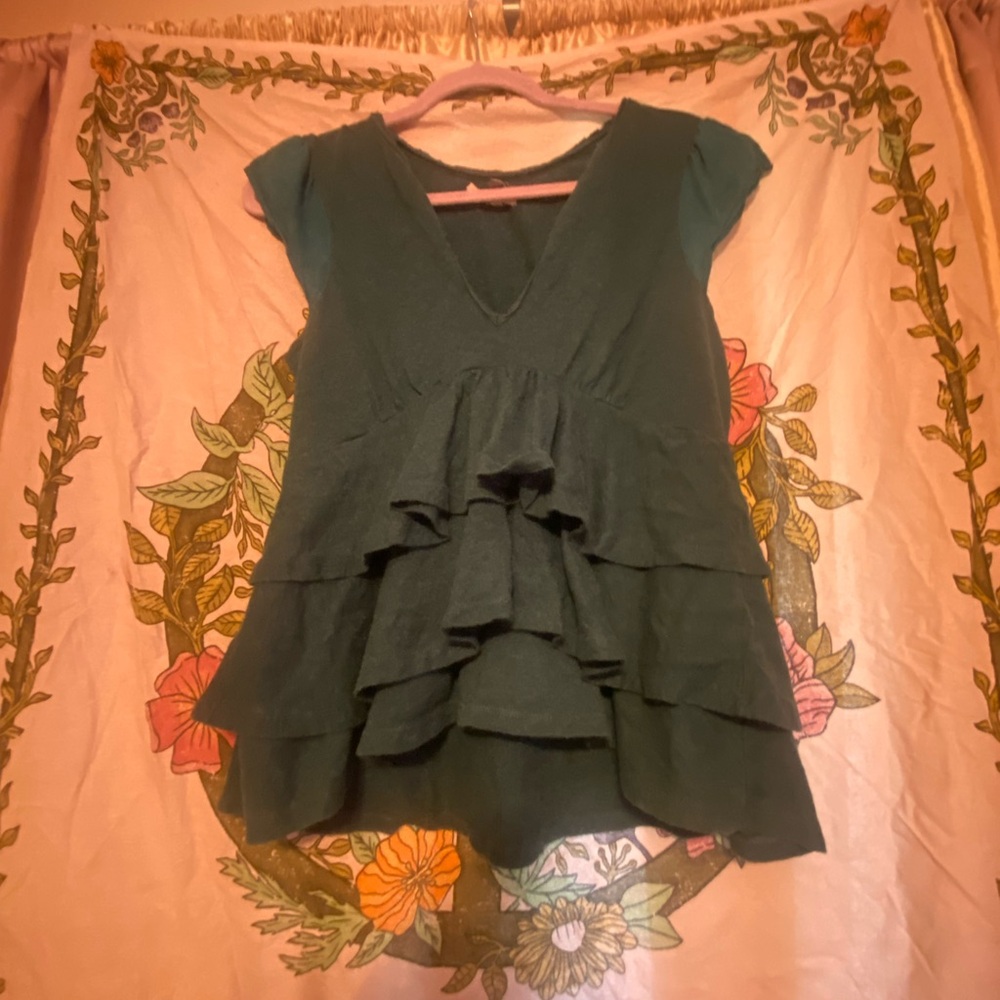 Anthropologie teal blue ruffle top by Pins and Needles